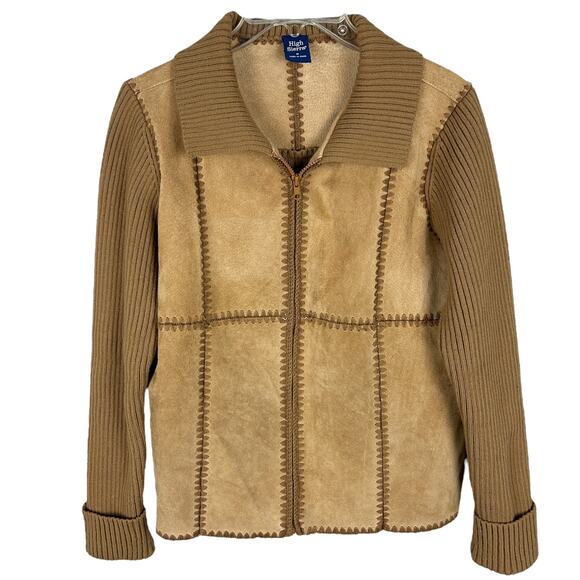 Vintage Suede Long Sleeve Patchwork Collared Full Zip Y2K 90s Preppy Jacket M - Picture 1 of 6